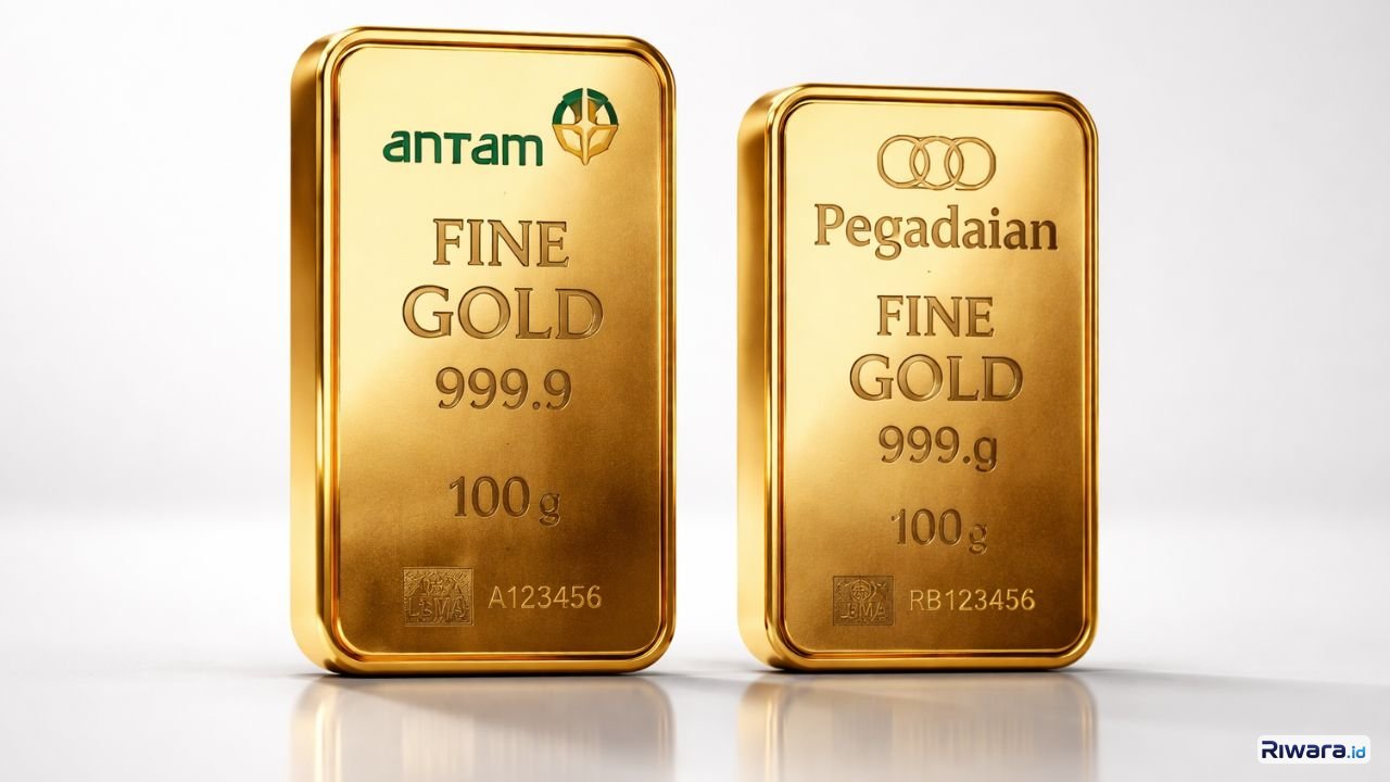 Perbandingan emas batangan produksi Antam dan Pegadaian pada Selasa (3132026), di tengah tren kenaikan harga emas global yang mendekati Rp2,5 juta per gram.